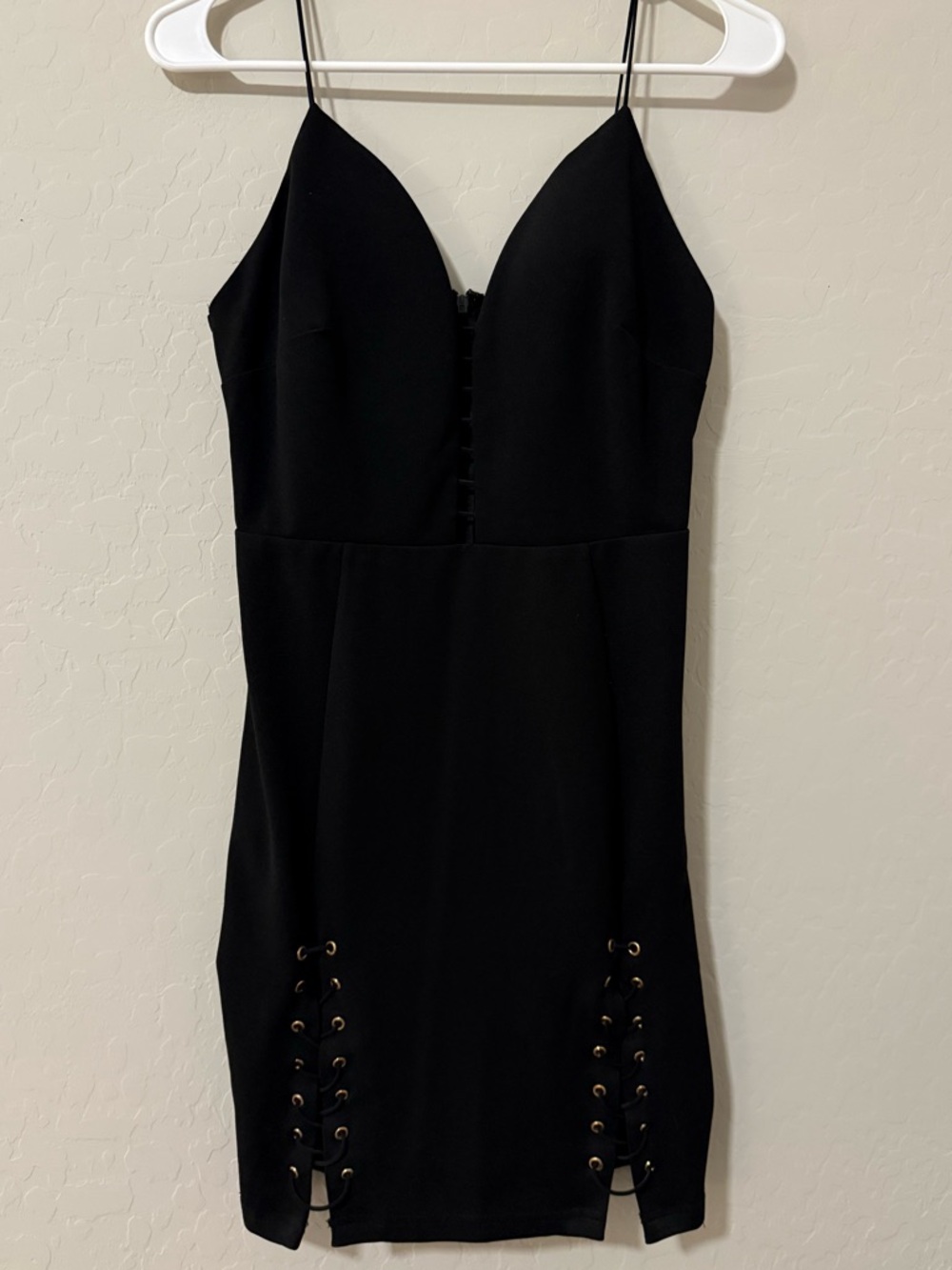 Entry Black Lace Up Mini Dress Size S Sexy Bodycon Club Dress